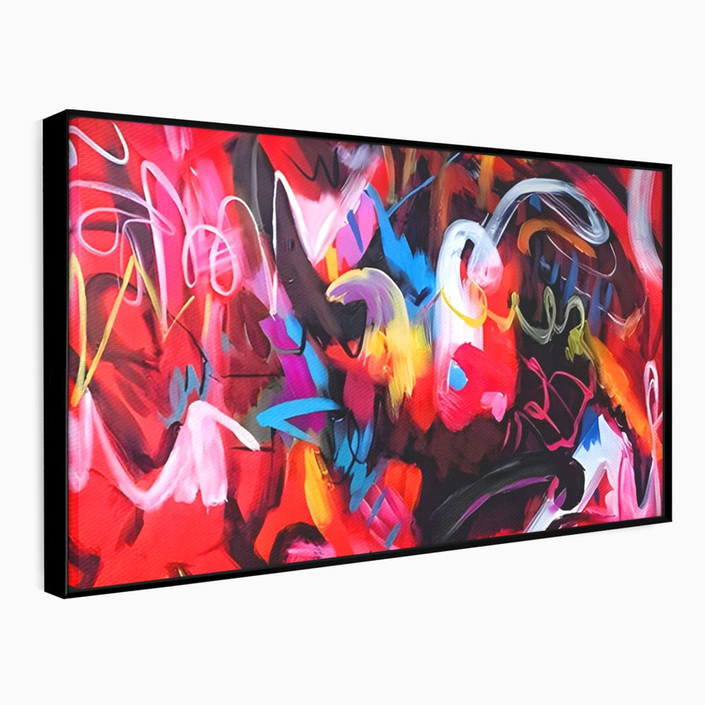 Tablou canvas cu tablou canvas cu graffiti rosu, in rama de aluminiu negru